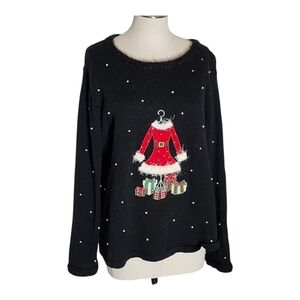 Timberlea Women’s Large Christmas Sweater Black Santa Dress Holiday Ugly Sweater